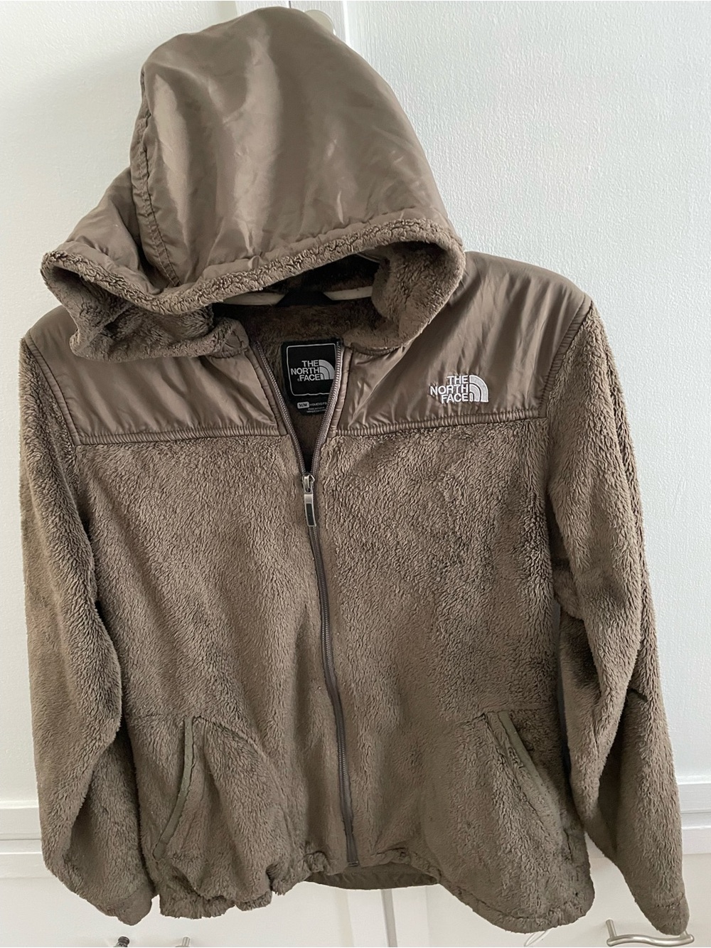 The North Face Brown Fleece Hoodie Jacket with White Logo Size M Excellent Shape